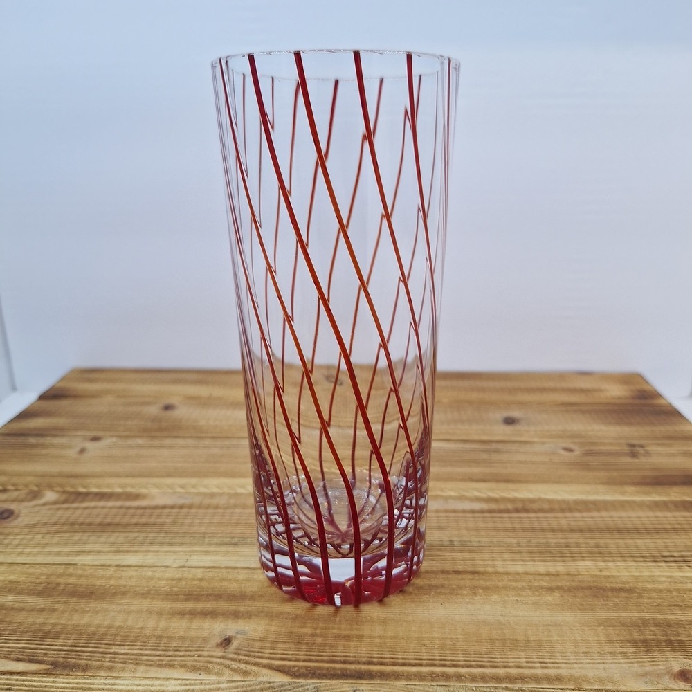 Red Swirl Glass Cocktail Mixer Tumbler Missing Top Cup‎ 7.25" Tall